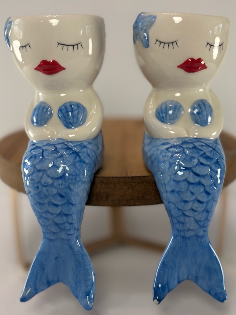 🧜‍♀️ Ceramic Mermaid Shelf Sitter Planter Figurines – Set of 2